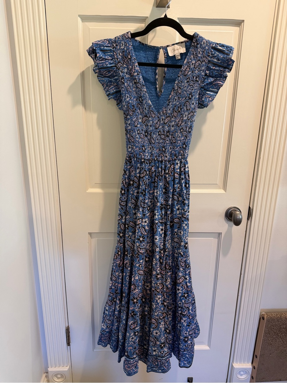 Cleobella - Autumn Blue Paisley Midi Dress with Ruffle Cap Sleeves